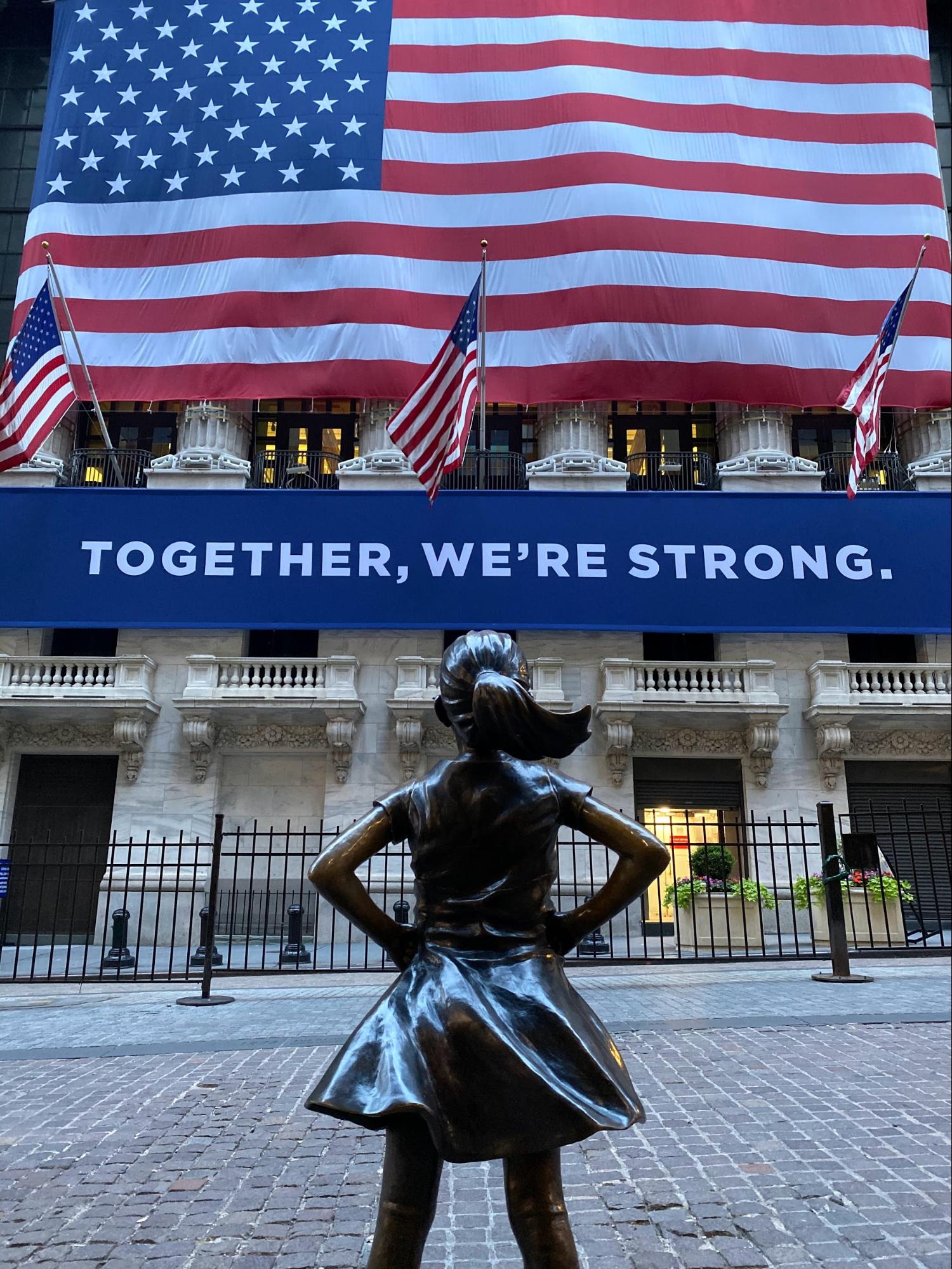 Kristen Visbal’s Fearless Girl bronze sculpture outside the New York Stock Exchange on Wall Street