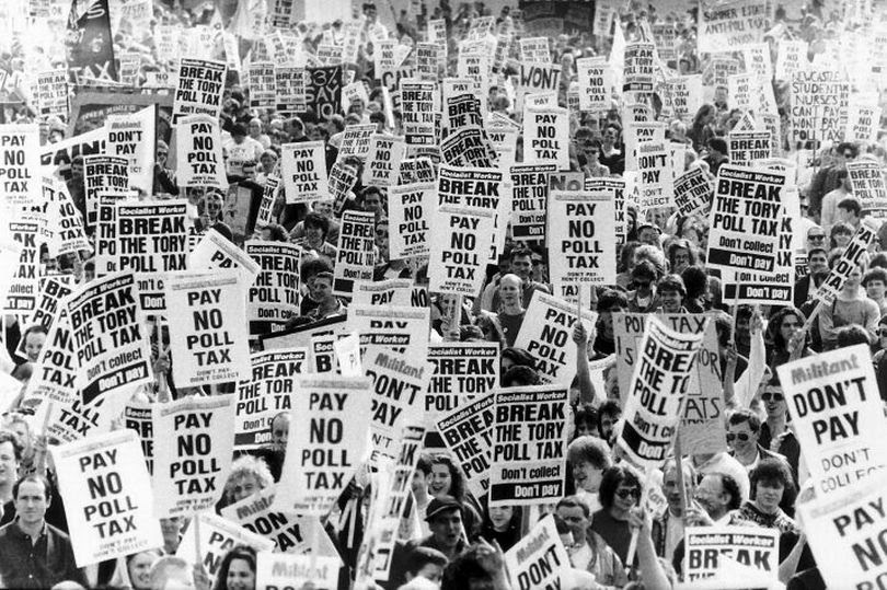 Photo of poll tax protest.