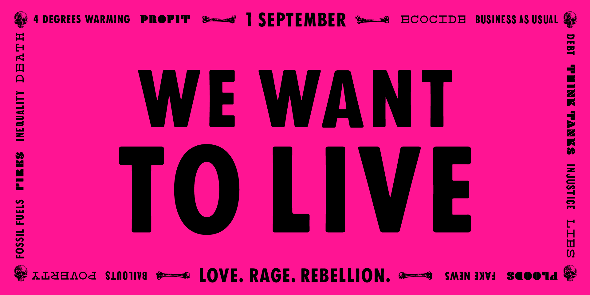 XR pink graphic, "We Want To Live."