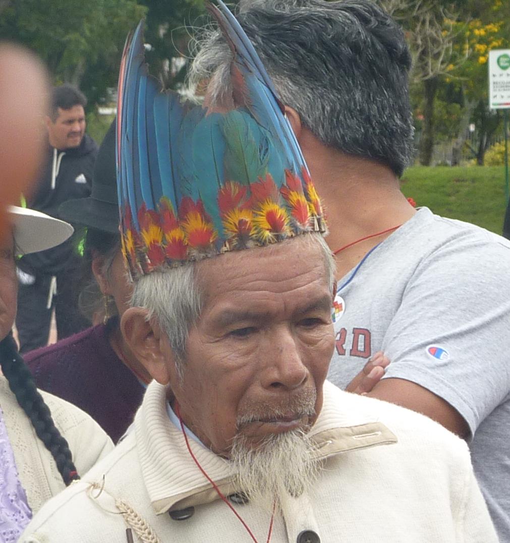 Sarayaku elder with colourful headdress