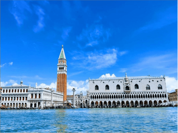 Clear sky and water. Venice, Italy. June, 2020