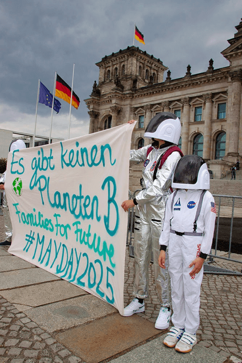 Rebels dressed as spacemen demonstrating