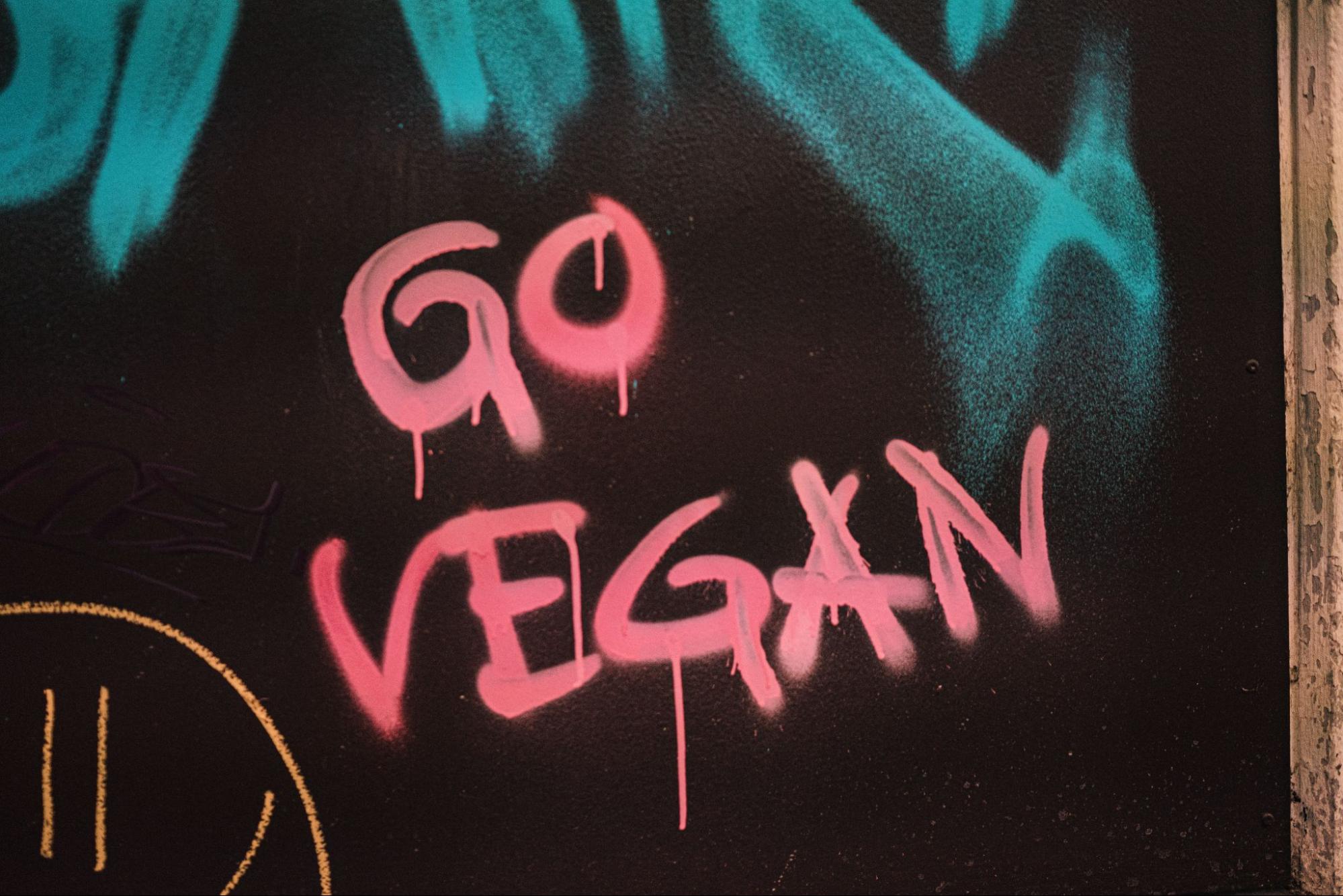 Graffiti in Rot mit der Aufschrift: "GoVegan"