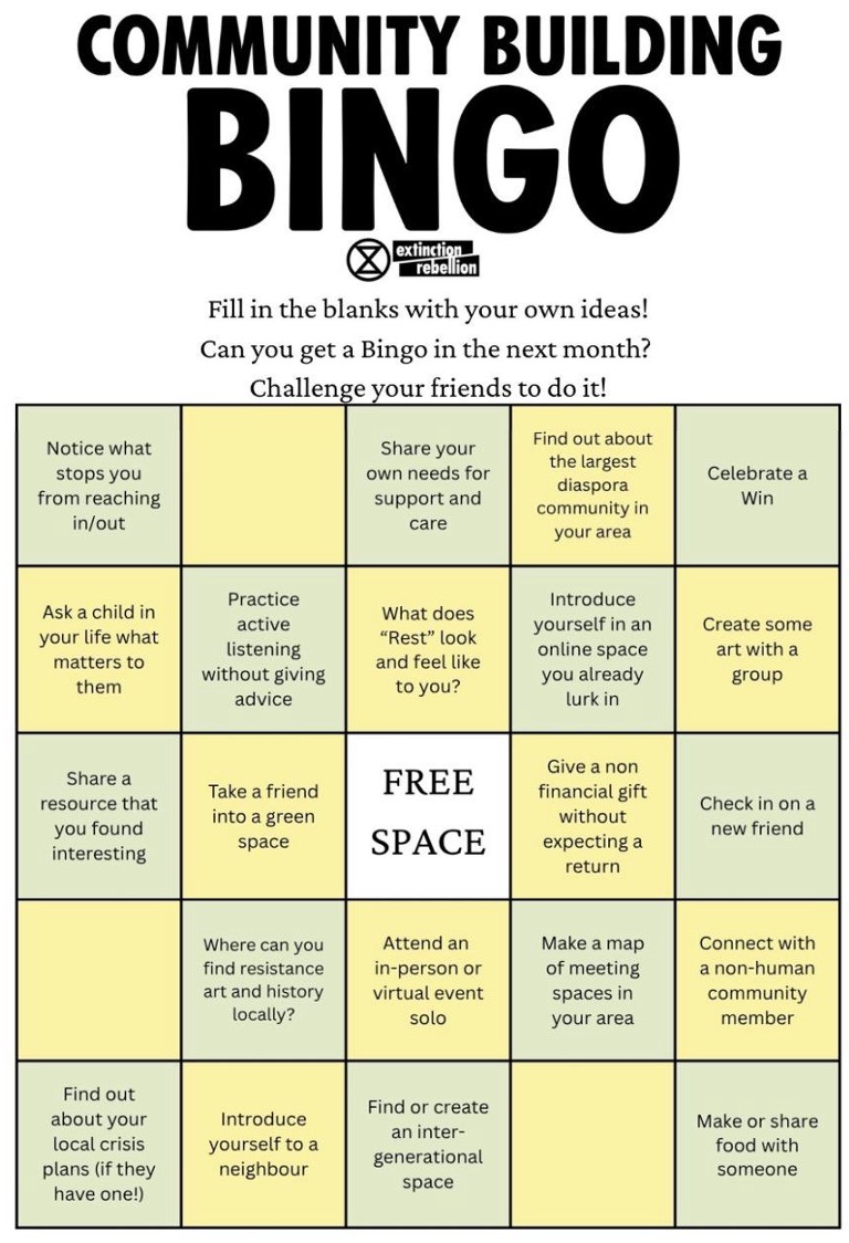 A bingo board. It is a grid of squares. The central square is white and says "free space".
